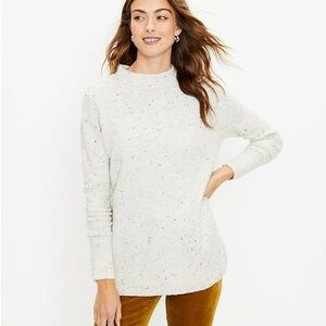 Loft Flecked Mock Neck Tunic Sweater Cream